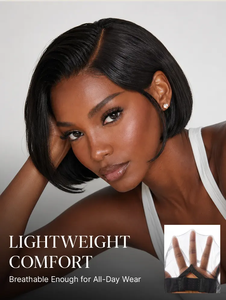 180% Density Sleek Short Bob Minimalist HD Lace Wig Pre-cut Lace All-Day Comfort Cap