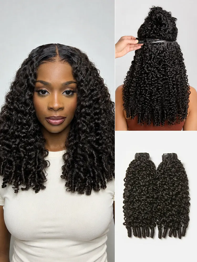 Burmese curly finger coil clip-in extensions in real human hair, 135g, 7 or 9 pieces, with free gift.