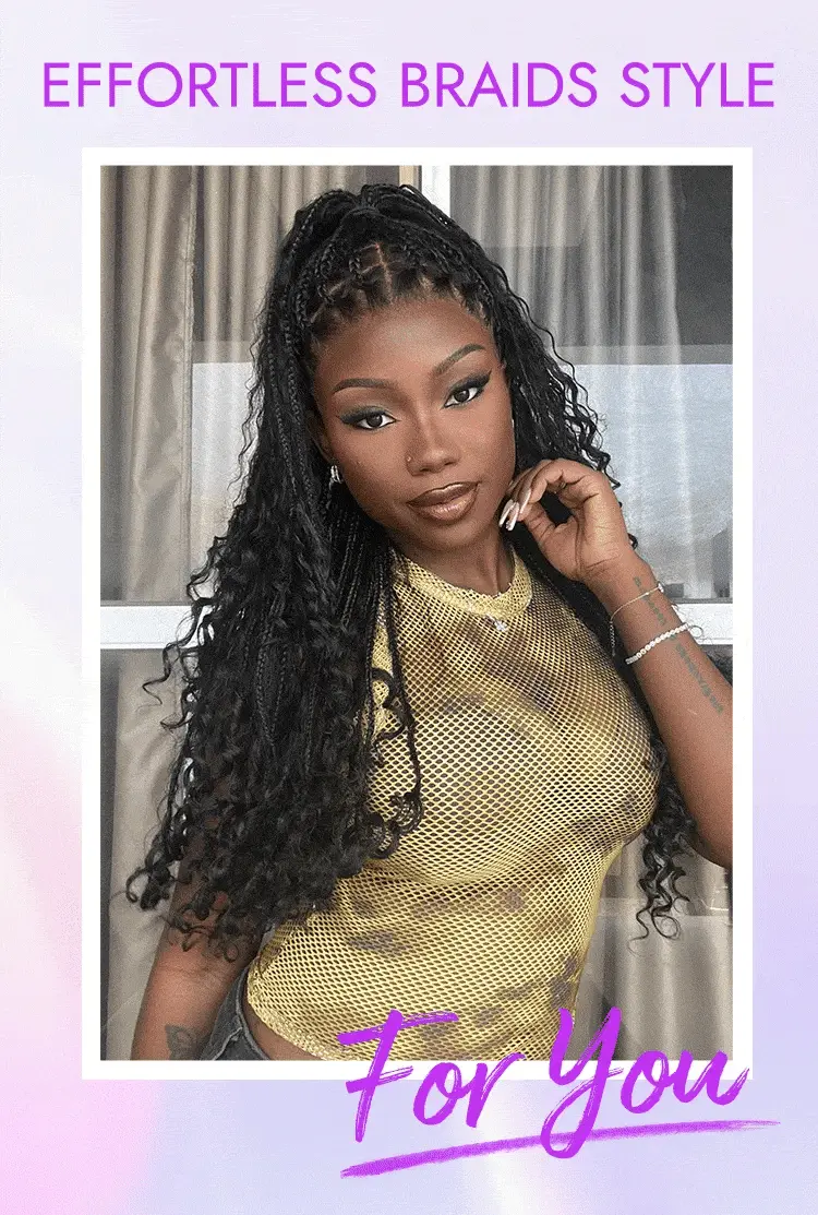 Special Offer | Flexi-Fit Invisi Drawstring Cap Full Lace Knotless Boho Curls Braided Long Wig Super Natural Scalp-17