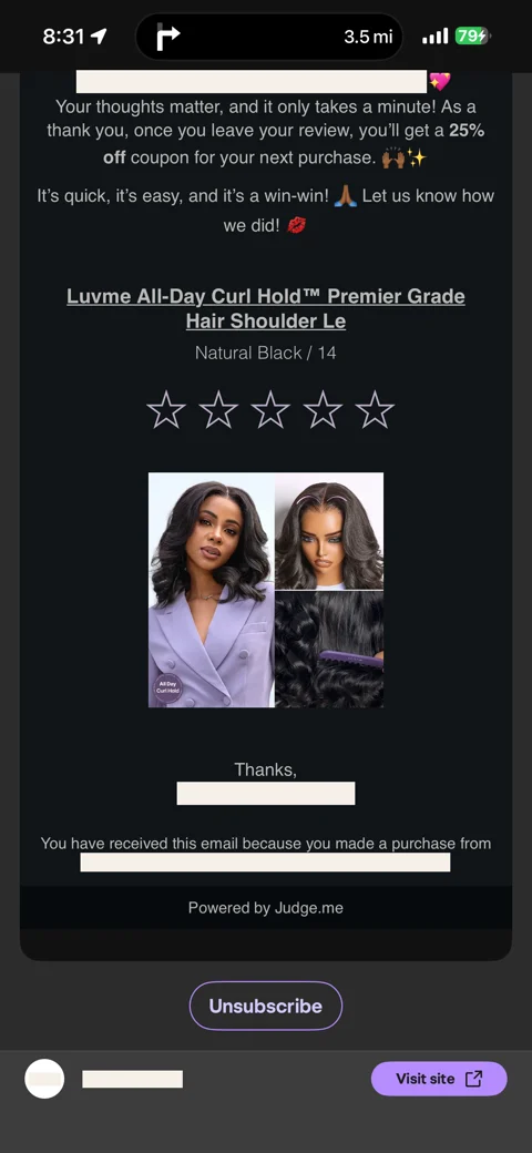 Hair review photo shared by Anonymous