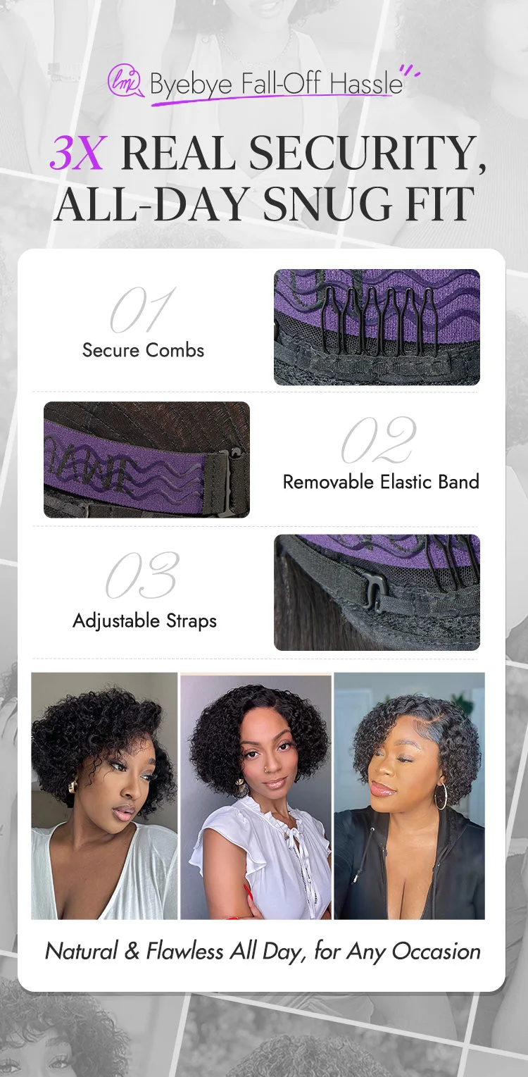 New Customers Only | Trendy Short Cut Curly Minimalist HD Lace Glueless Side Part Wig 100% Human Hair-32