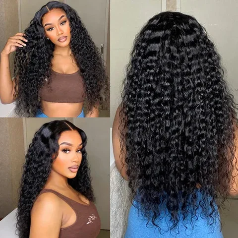 13x4 frontal lace human hair wig with water wave HD 180% density, pre-cut lace, glueless, free part style.