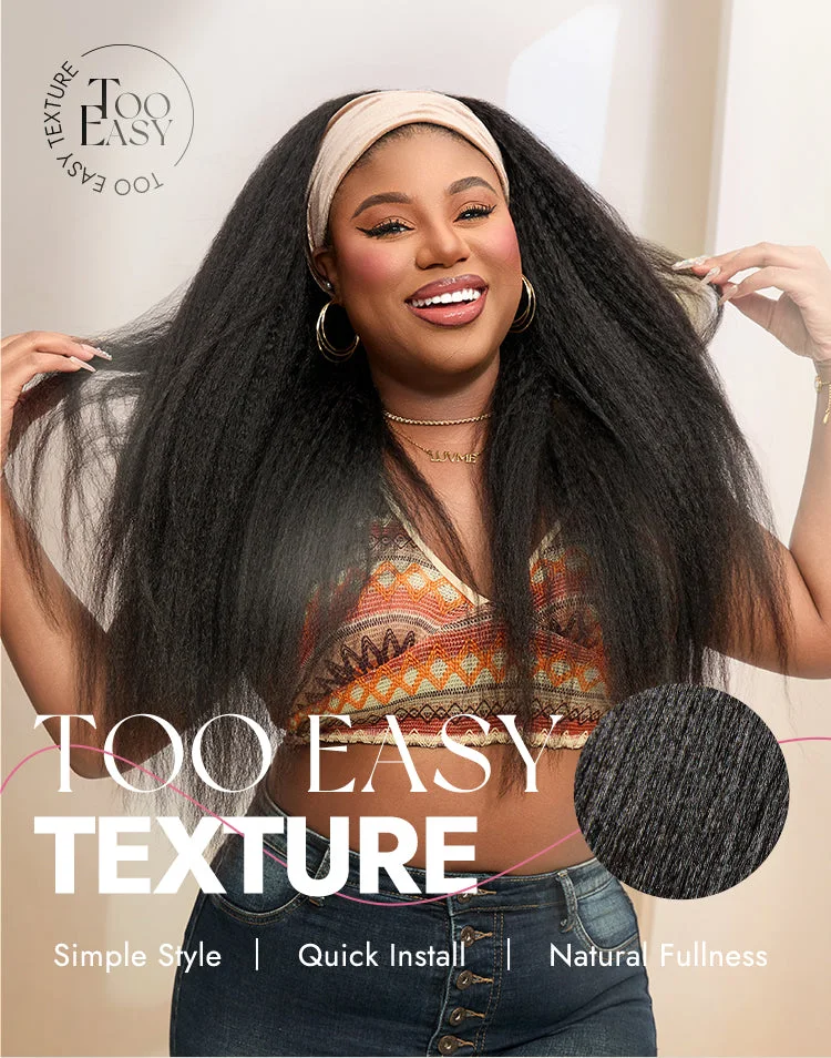 Too Easy Texture™ Wig Kinky Straight Flexi-Fit Drawstring Glueless Headband Wig (Get Free Trendy Headbands)-12