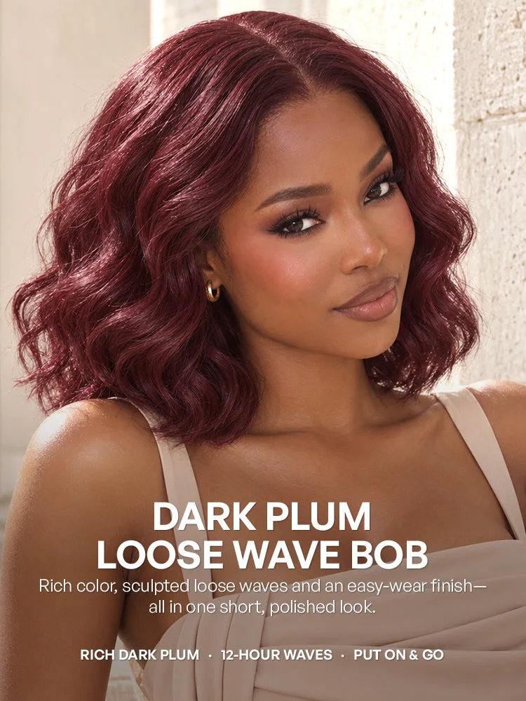 Dark Plum 99J Color Wig Loose Wave Minimalist HD Lace Glueless Mid Part Short Wig Pre-cut Lace-09