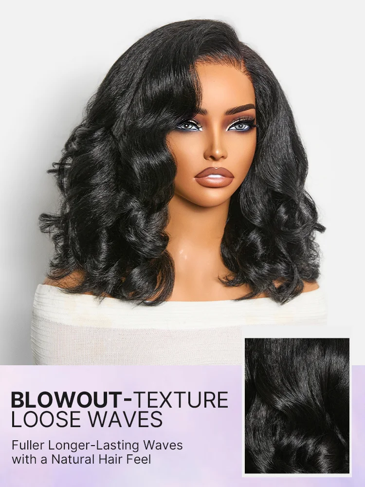 180% Density Effortless Natural Black Kinky Straight 5x5 HD Lace Loose Wave Wig Pre-cut Lace