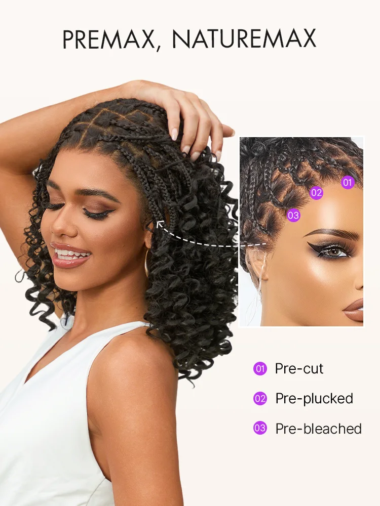 OwnScalp™ HD Full Lace Knotless Boho Curls Braided Bob Pre-Cut Lace Wig Flexi Fit Invisi Drawstring Cap-54