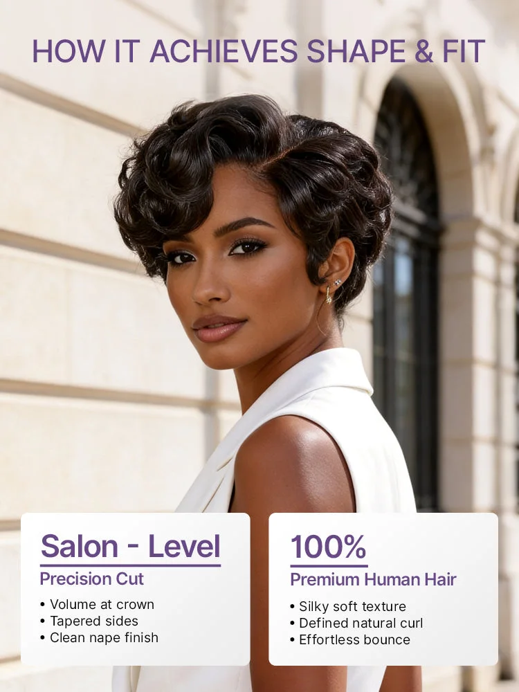 New Customers Only | Beginner Friendly Natural Black Lightweight Roll Curl Glueless Minimalist HD Lace Short Pixie Cut Wig Pre Cut Lace-11