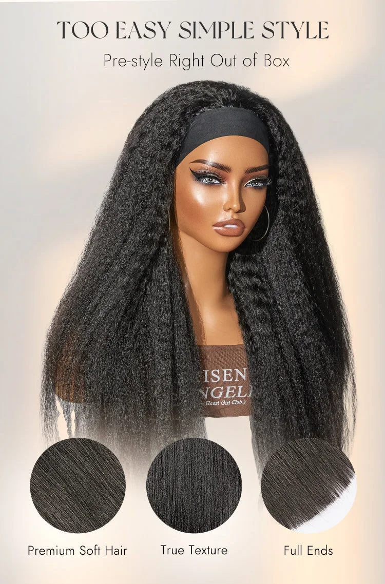Too Easy Texture™ Wig Kinky Straight Flexi-Fit Drawstring Glueless Headband Wig (Get Free Trendy Headbands)-13