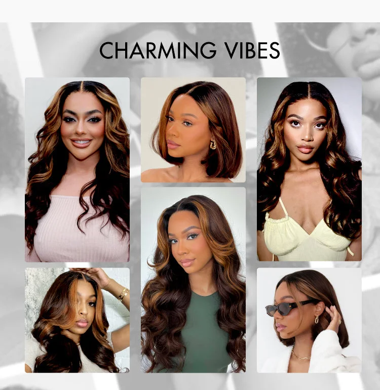 Breathable Cap Blonde Highlight Loose Wave Glueless 5x5 Closure HD Lace Wig with Curtain Bangs - US Only-11