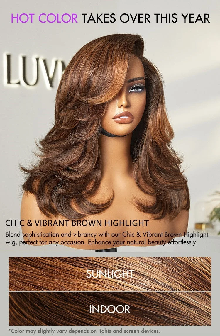 Effortlessly Chic Pre-Layered Cut Brown Highlight Glueless Minimalist HD Lace Shoulder Length Wig-03
