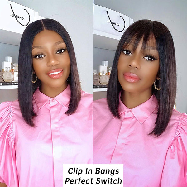 100% real human hair clip-in bangs extension showcasing natural-looking fringe and seamless attachment system.