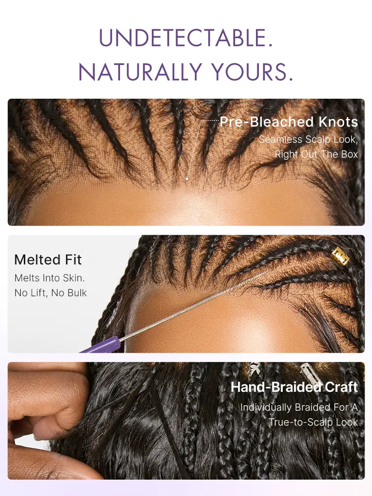 Natural Black Boho Cornrow Braids 13x4 Frontal Lace Deep Curly  Long Wig Pre-cut Lace-12