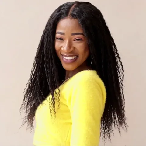 TWIST 5x5 closure lace glueless wig with long dreadlock style and middle part, natural hair texture and styling.