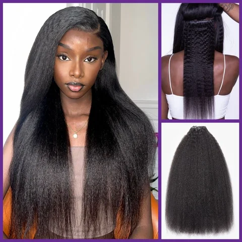 full kinky straight clip-in human hair extensions with 9 pieces, seamless, 135g, including a free gift.