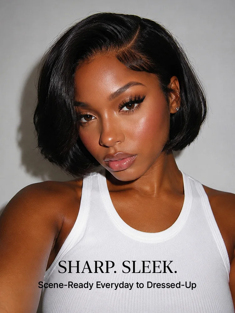 180% Density Sleek Short Bob Minimalist HD Lace Wig Pre-cut Lace All-Day Comfort Cap