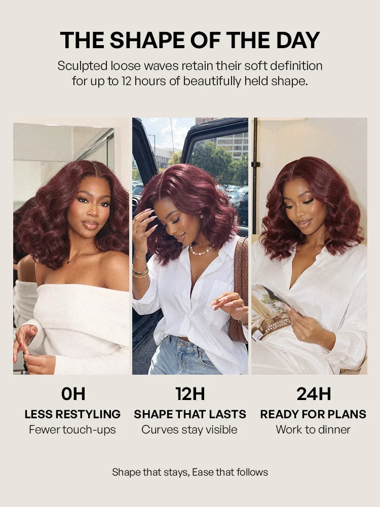 Dark Plum 99J Color Wig Loose Wave Minimalist HD Lace Glueless Mid Part Short Wig Pre-cut Lace-13