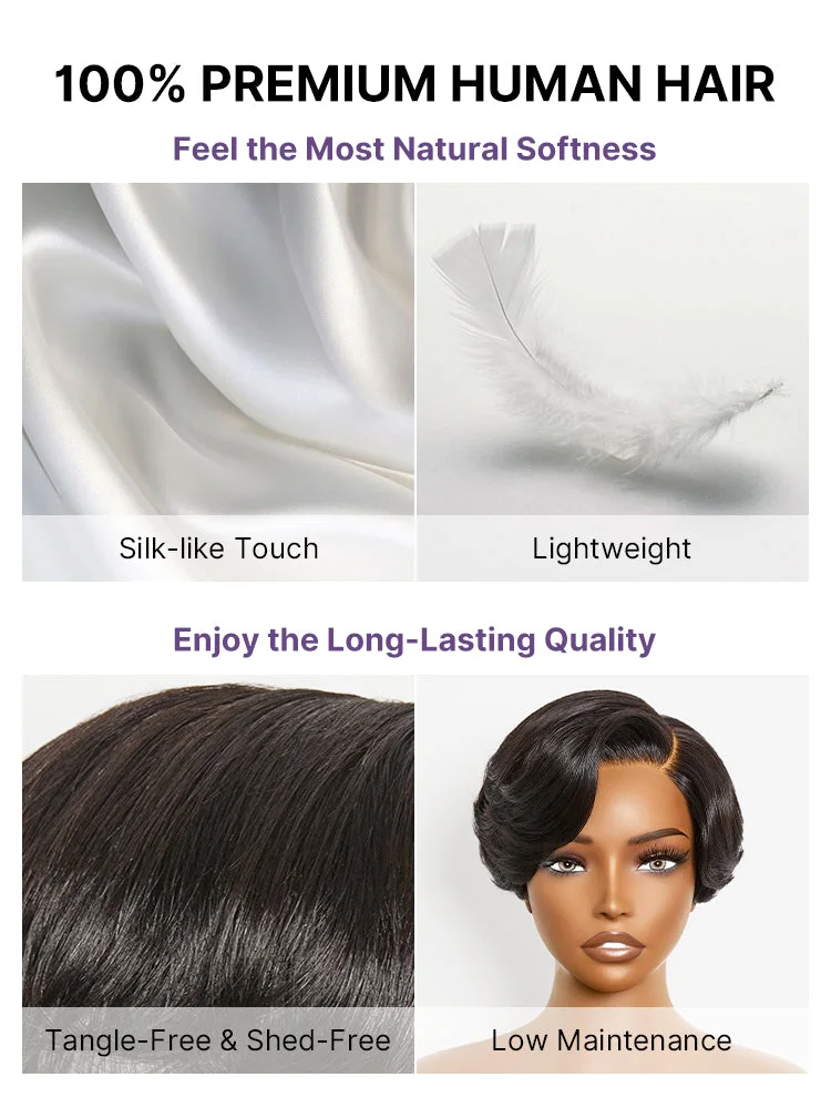Elegant Natural Black Layered Short Pixie Cut Minimalist HD Lace Wig Pre-cut Lace-26