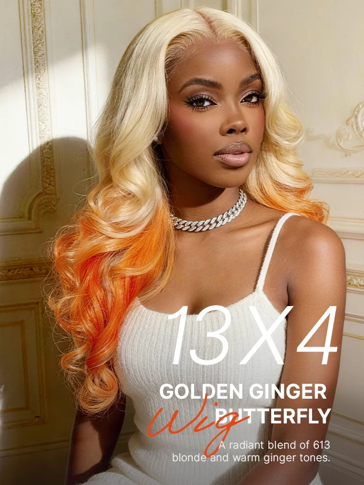 613 Blonde to Ginger Ombre Body Wave Glueless Ear-to-ear 13x4 HD Lace Front Wig Pre-Cut Lace Flexi-Fit Drawstring Cap-21