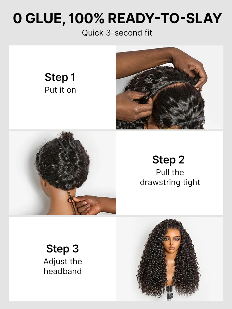 Fluffy & Full 250% Density Water Wave Glueless Half Wig Flexi-Fit Drawstring