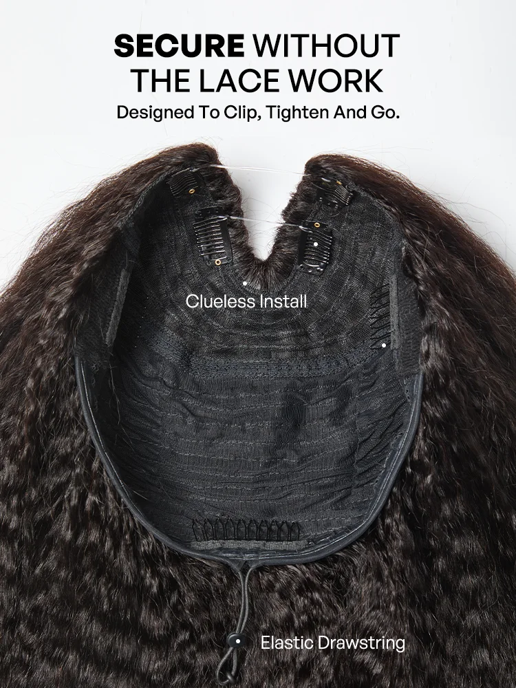 250% Density Kinky Straight Glueless V Part Wig 100% Human Hair with Flexi‑Fit Drawstring-14