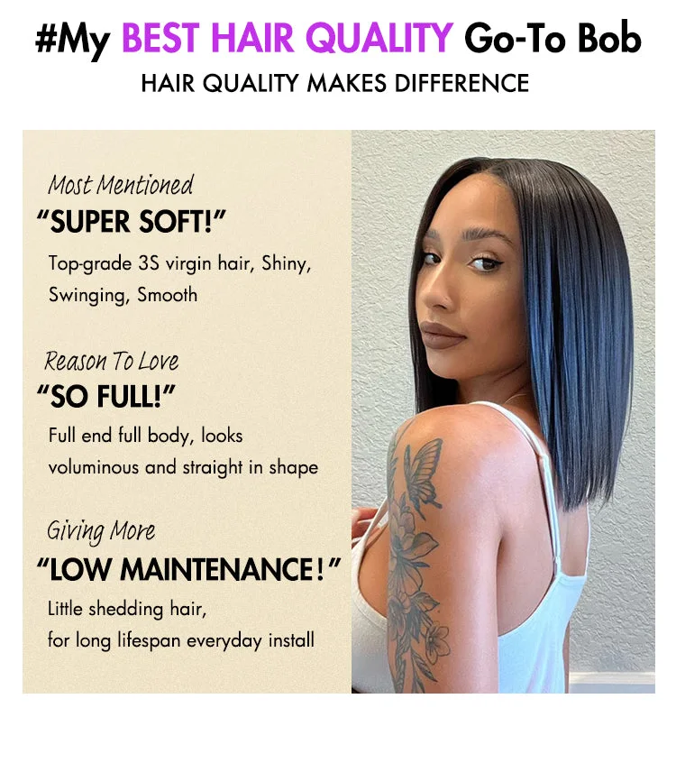 Weekly Special | Beginner Friendly Glueless Silky Blunt Cut 4x4 Closure Bob Wig 100% Human Hair | Upgraded 2.0-14