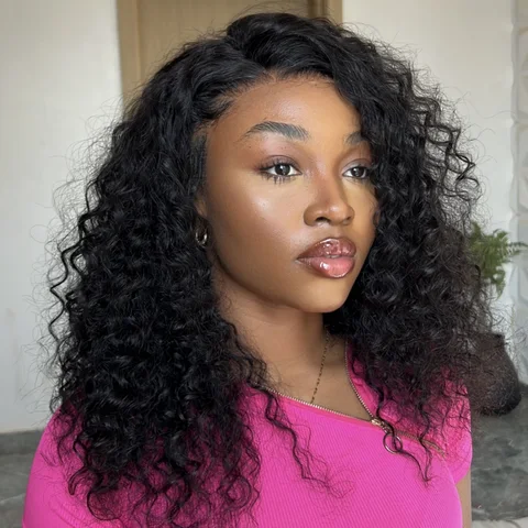 Water wave 360 lace long wig by , 16-inch 100% human hair, flexible fit, pre-cut lace, stylish for natural look