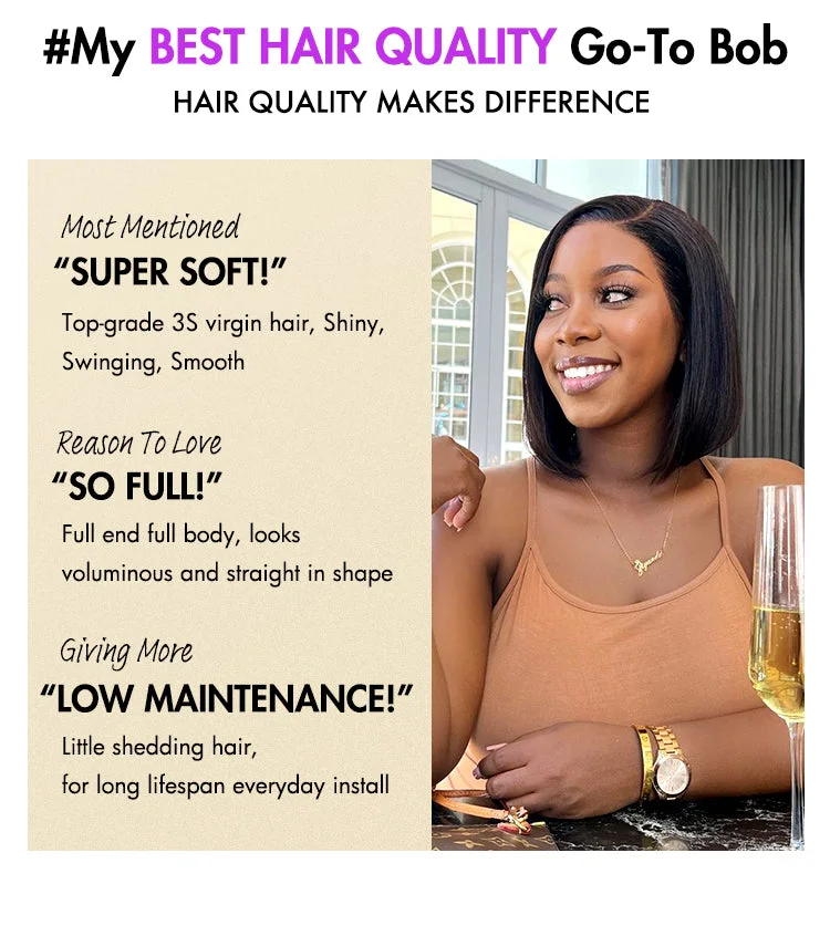 VIP DAY ONLY | 10 Inches Super Natural C Part Natural Black Glueless Lace Bob Wig 100% Human Hair | Fits All Face Shapes-08