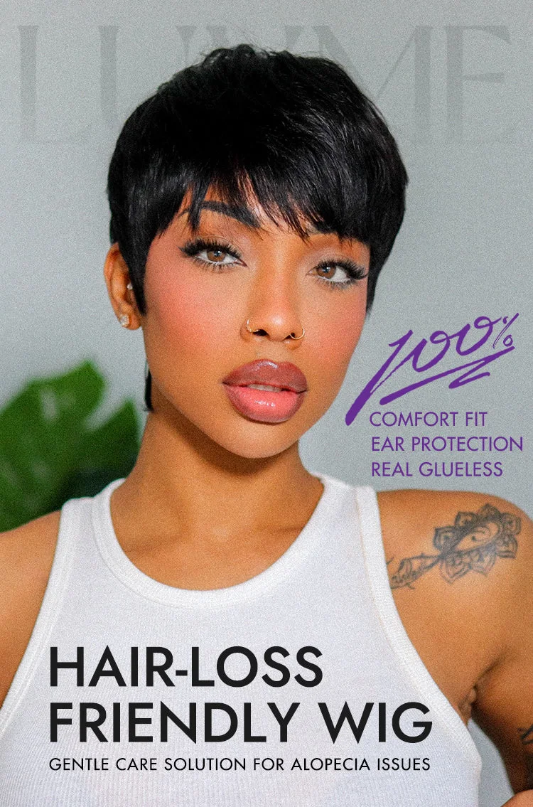 New Customers Only | Throw On & Go Short Cut with Bangs Wig Ultra Comfort Cotton Cap Glueless Wig Hair Loss Friendly - US Only-16