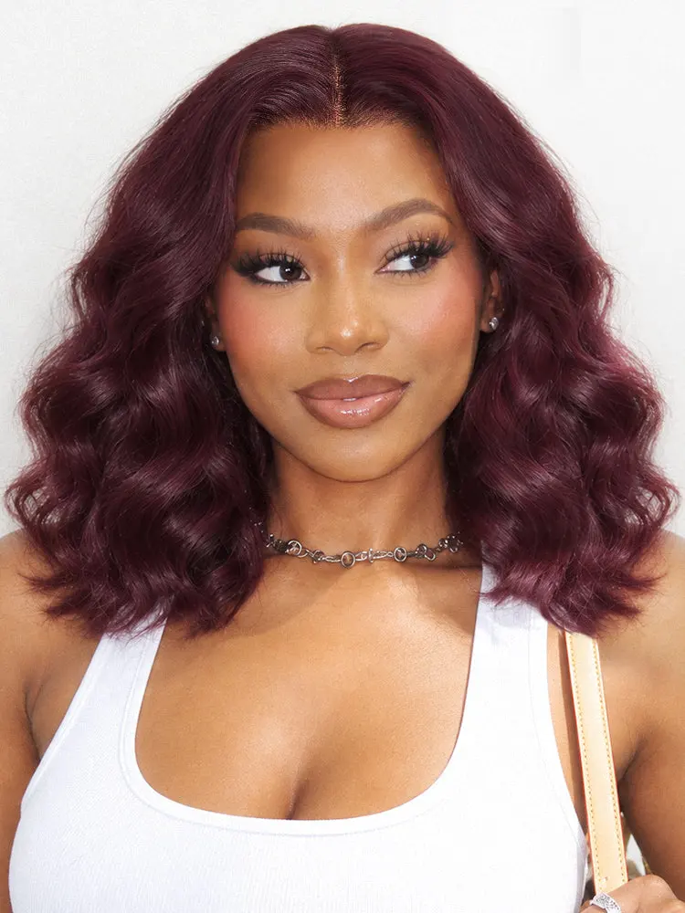 New Customers Only | Dark Plum 99J Color Wig Loose Wave Minimalist HD Lace Glueless Mid Part Short Wig Pre-cut Lace-01