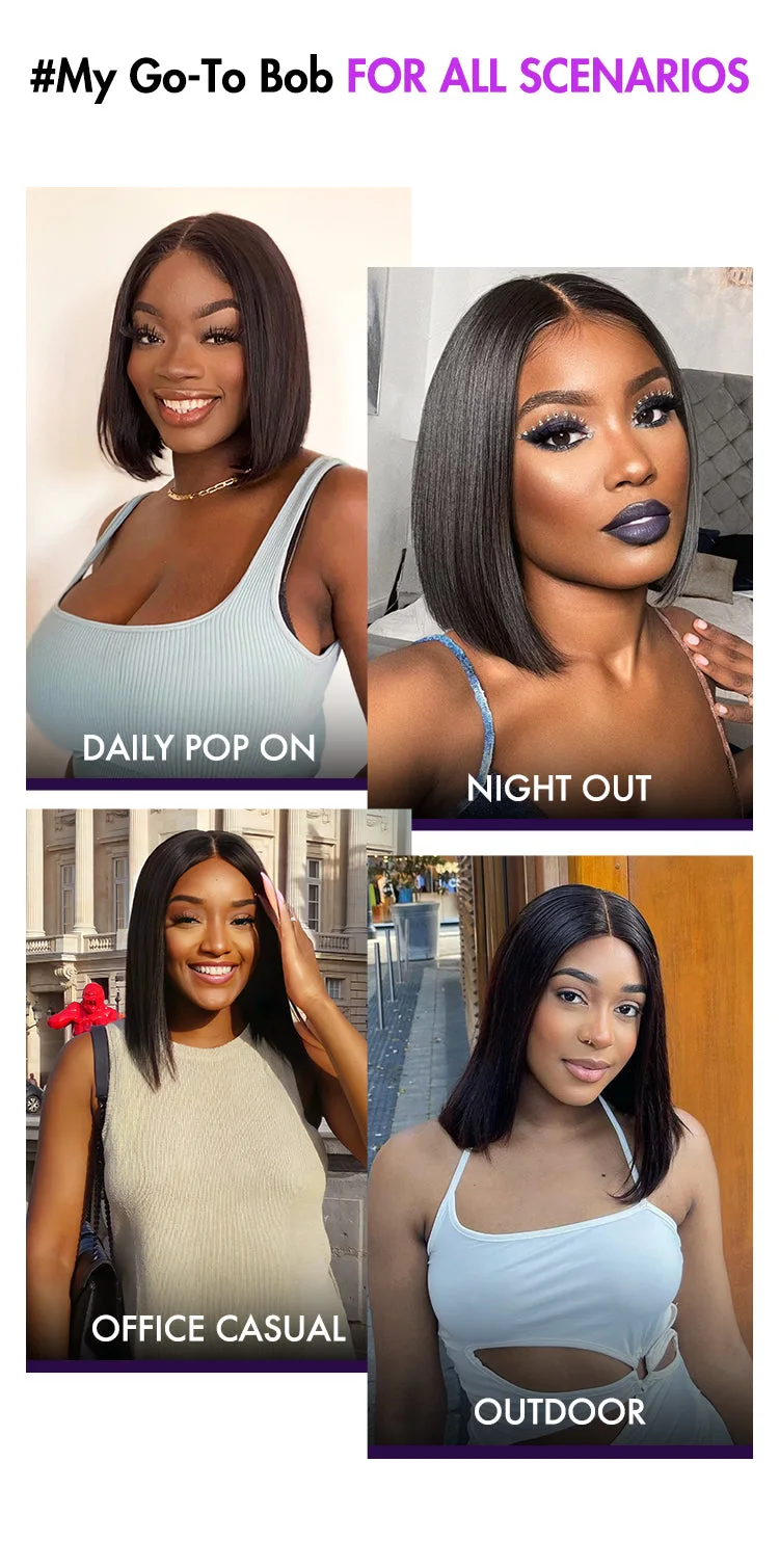 Weekly Special | Beginner Friendly Glueless Silky Blunt Cut 4x4 Closure Bob Wig 100% Human Hair | Upgraded 2.0-15