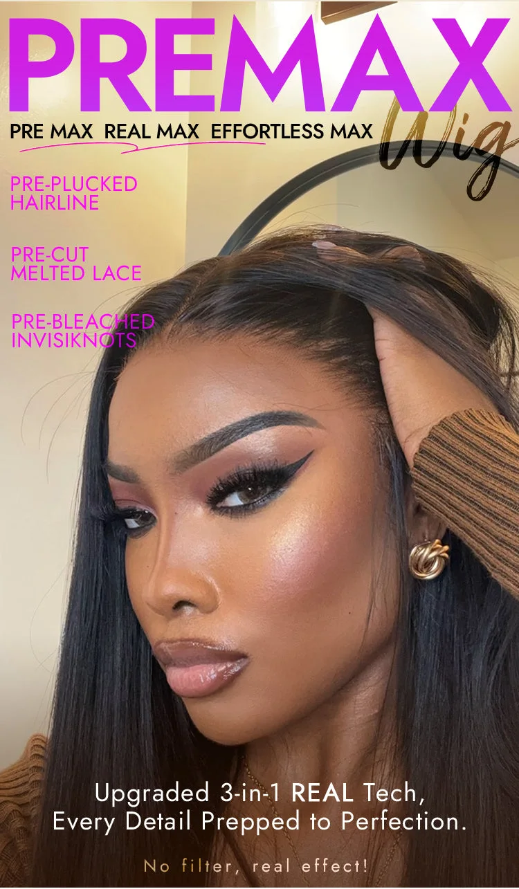 PreMax Wigs | Super Natural Hairline Silky Straight Glueless 13x4 Frontal Lace Wig Human Hair Pre-Cut Lace-12