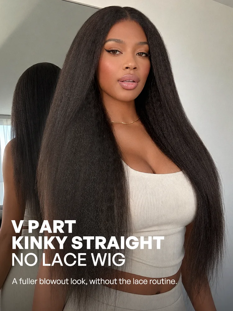 250% Density Kinky Straight Glueless V Part Wig 100% Human Hair with Flexi‑Fit Drawstring-11