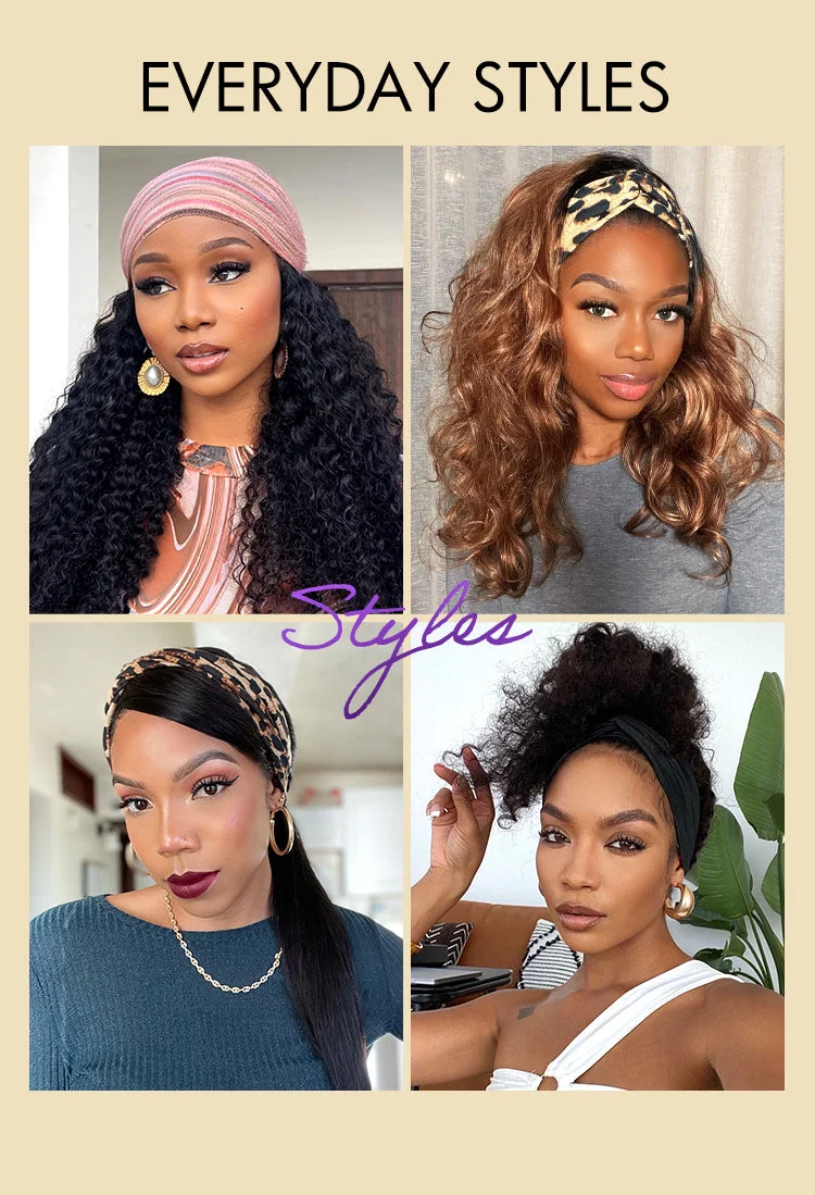 Put On & Go Glueless Kinky Straight Headband Long Wig 100% Human Hair (Get Free Trendy Headbands)- US ONLY-03