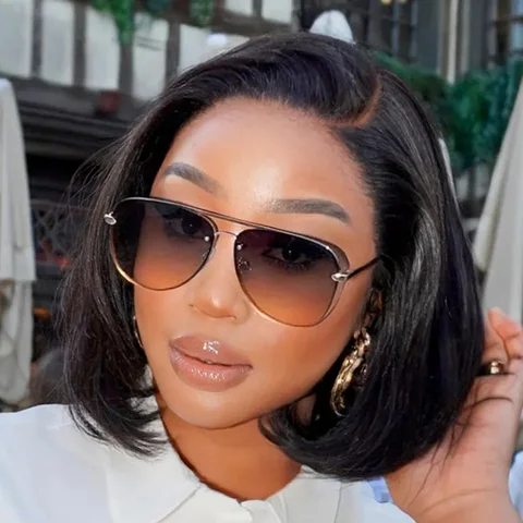 PreMax wig featuring a natural black and blonde highlighted lace front bob style with a C part and no glue necessary.