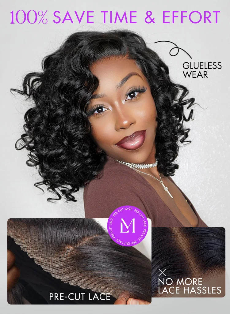 Mature Bouncy Curl Left C Part Glueless Minimalist HD Lace Wig Pre-Cut Lace-19