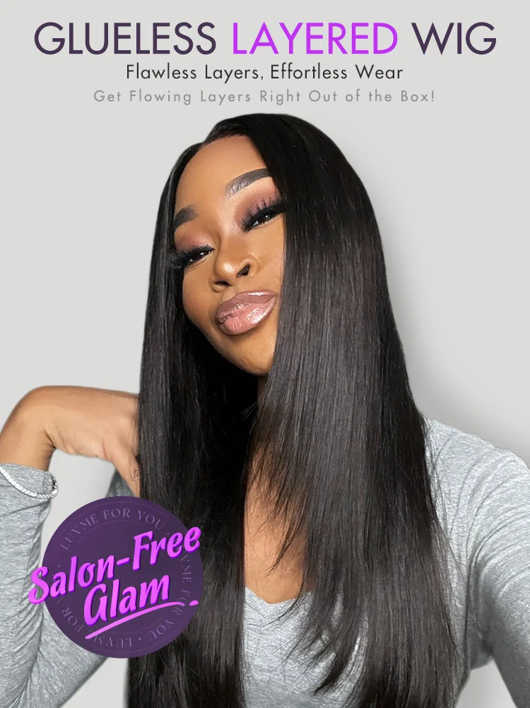 Black/Color Highlight 180% Density Layered Cut Glueless 5x5 Closure Lace Wig Pre-Plucked Hairline-18