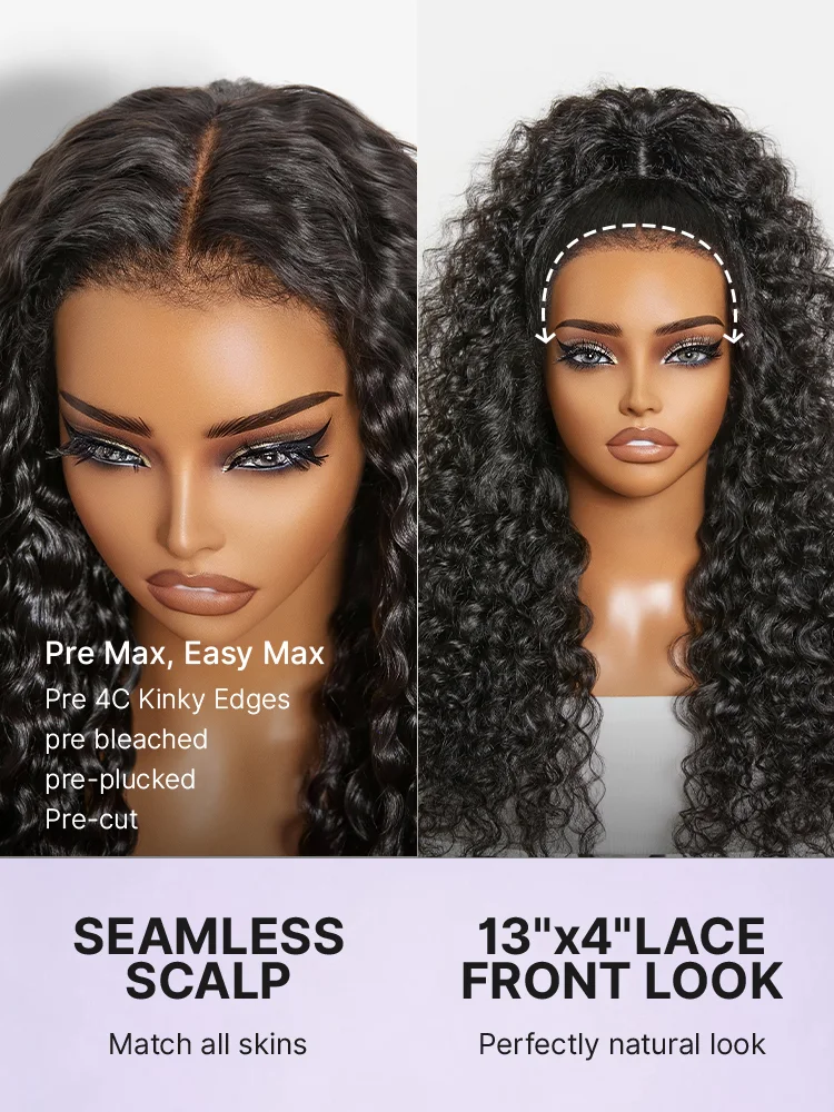 PreMax 180% Density 4C Edges Water Wave Wig 13x4 Frontal Pre-Cut Lace Wig Flexi-Fit Drawstring Cap