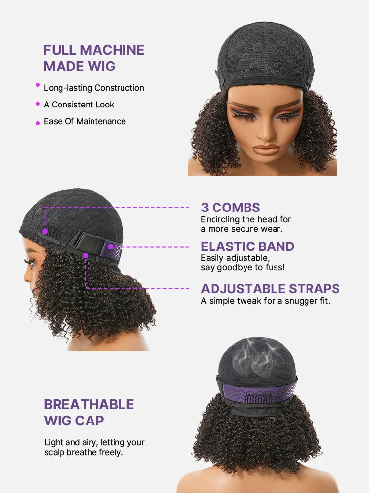Throw On & Go 200% Density Natural Black Afro Curly No Lace Glueless Short Wig-18