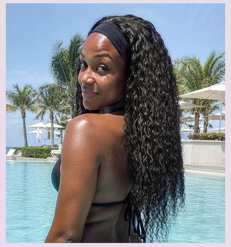 Beginner Friendly Water-Wave Wet and Wavy Headband Wig with Integrated Cooling Silk Headband, Effortless Wet-to-Dry Transformation (Get 2 Free Headbands)