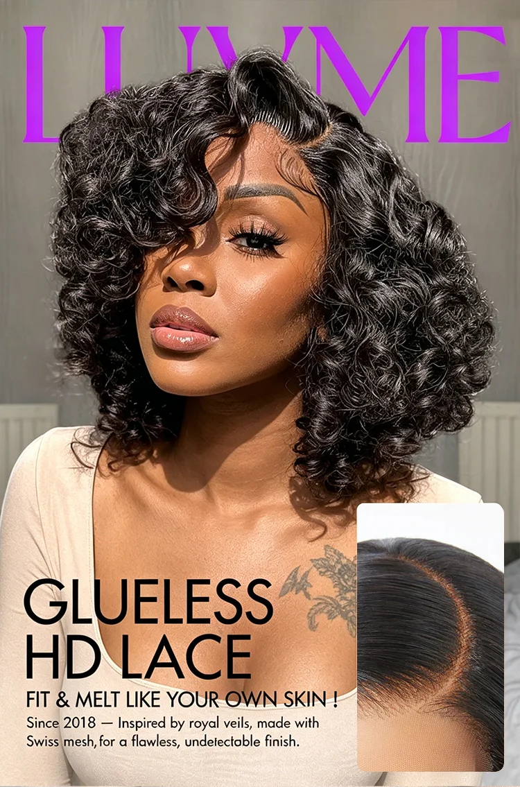 Mature Bouncy Curl Left C Part Glueless Minimalist HD Lace Wig Pre-Cut Lace