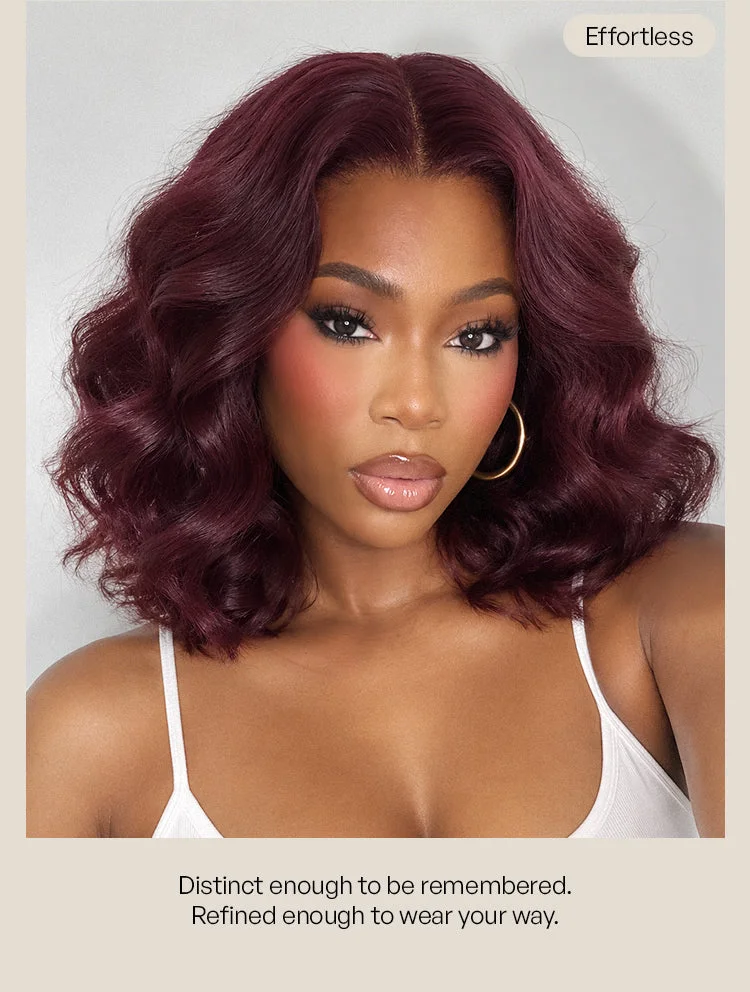 Dark Plum 99J Color Wig Loose Wave Minimalist HD Lace Glueless Mid Part Short Wig Pre-cut Lace-12