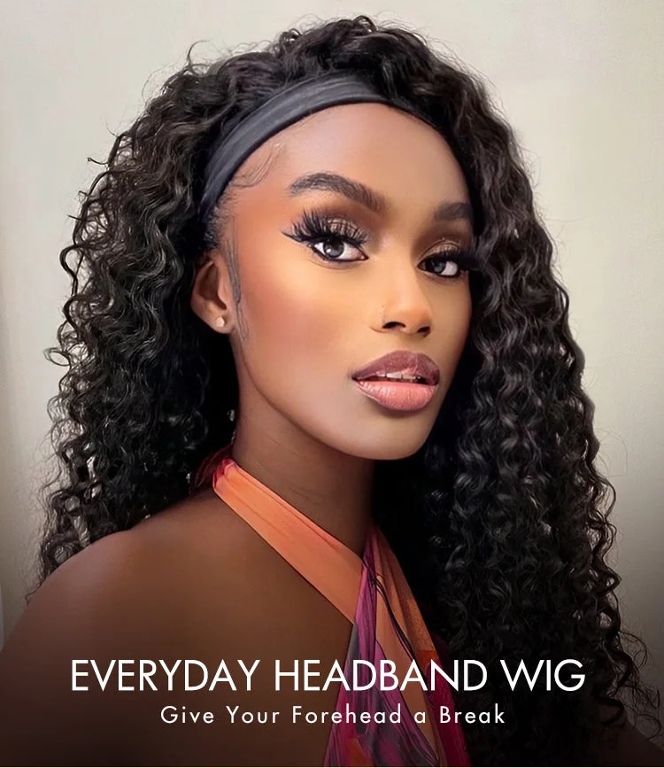 Natural Black Body Wave No Lace Glueless Long Headband Wig 100% Human Hair-01