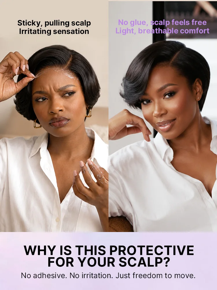New Customers Only | Elegant Natural Black Layered Short Pixie Cut Minimalist HD Lace Wig Pre-cut Lace