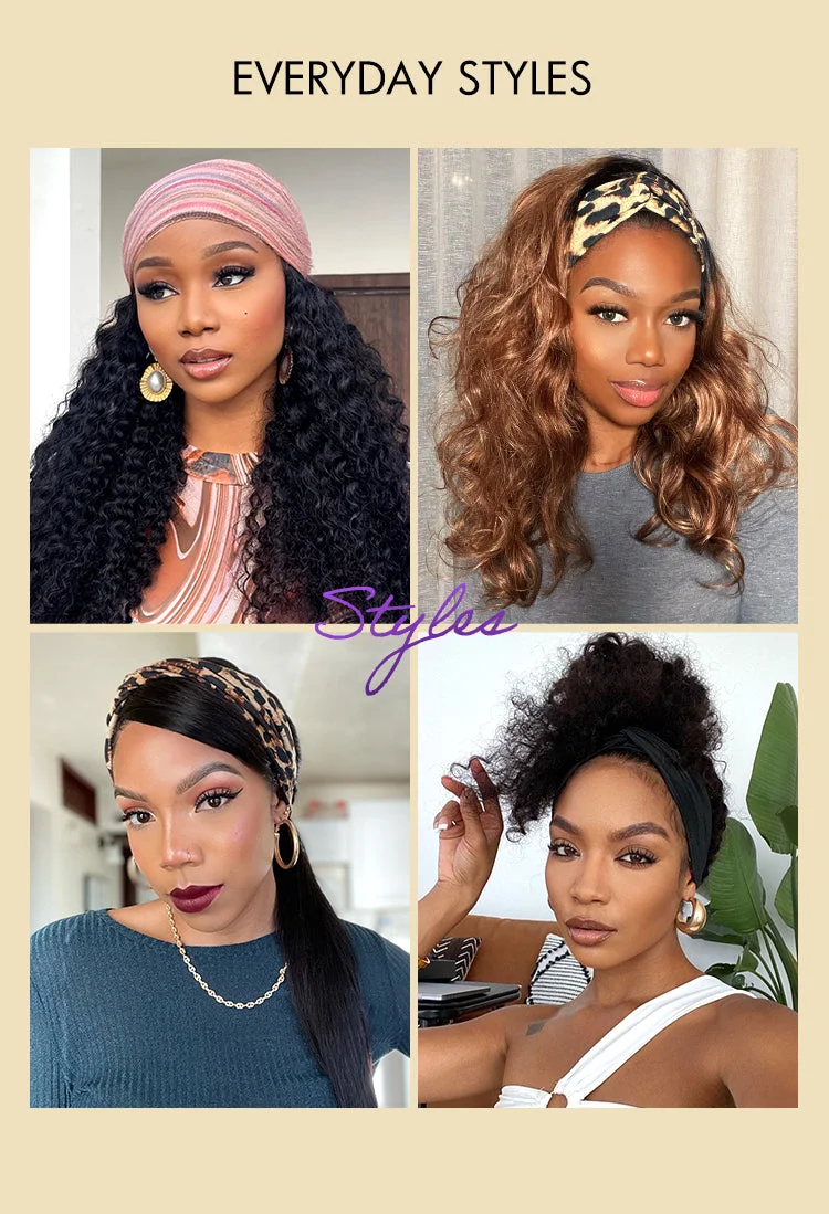 Natural Black Body Wave No Lace Glueless Long Headband Wig 100% Human Hair-03