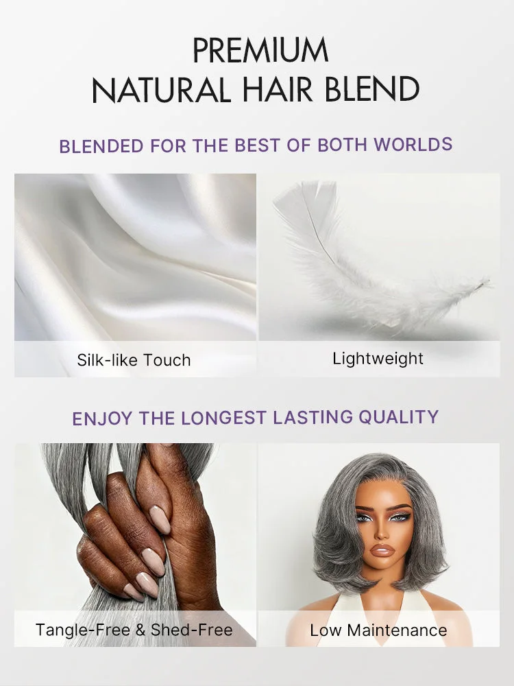 Boss Vibe Salt & Pepper Layered Bob Glueless Pre-Cut Minimalist Lace Grey Wig-50