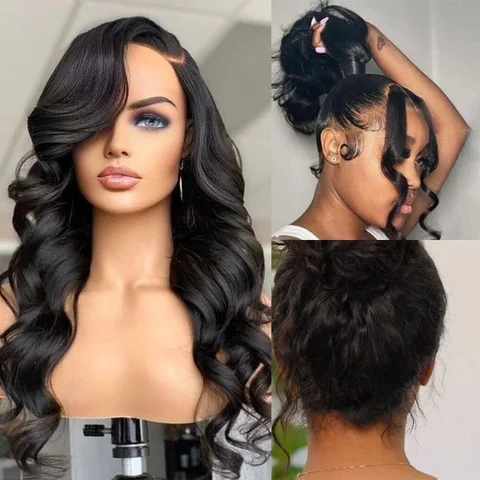 360 lace wig with 180% density in body wave, straight, or water wave styles, showcasing long, pre-plucked hair.