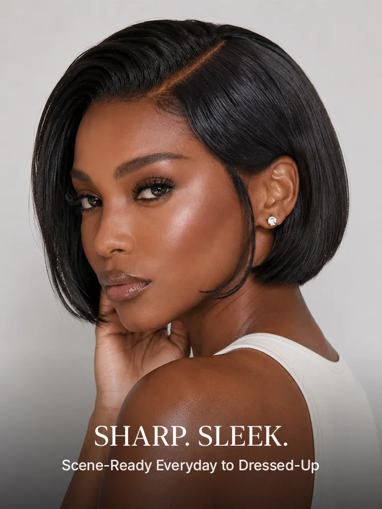 180% Density Sleek Short Bob Minimalist HD Lace Wig Pre-cut Lace All-Day Comfort Cap