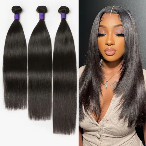 Upgraded Brazilian Hair straight 3-piece bundles from , featuring 100% virgin human hair with smooth, shiny strands