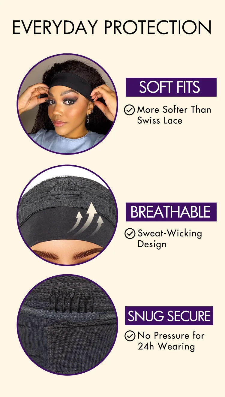 Deep Wave Glueless Curly Bob Wig Headband Wig 100% Human Hair (Get Free Trendy Headbands)-02