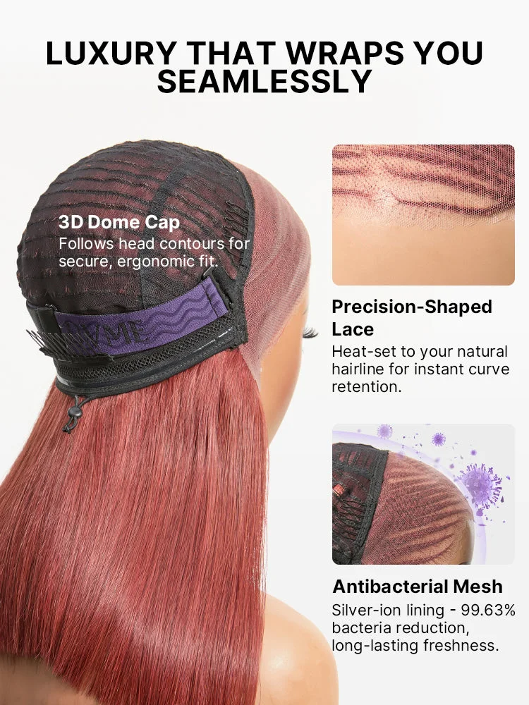Trendy Copper Red Fulani Braids Straight 13x4 Frontal Lace Bob Wig Pre-cut Lace Drawstring Cap-14